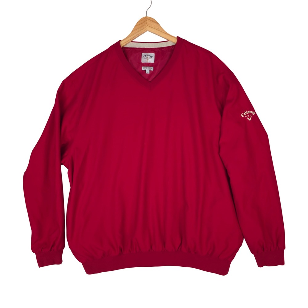 Callaway Golf Sport Windshirt Mens XL Red V-Neck Brushed Microfiber Pullover